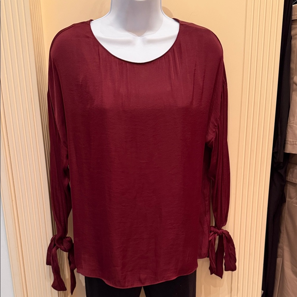 Pookie & Sebastian Wine Tie-Sleeve Blouse - Burgundy - Size S
